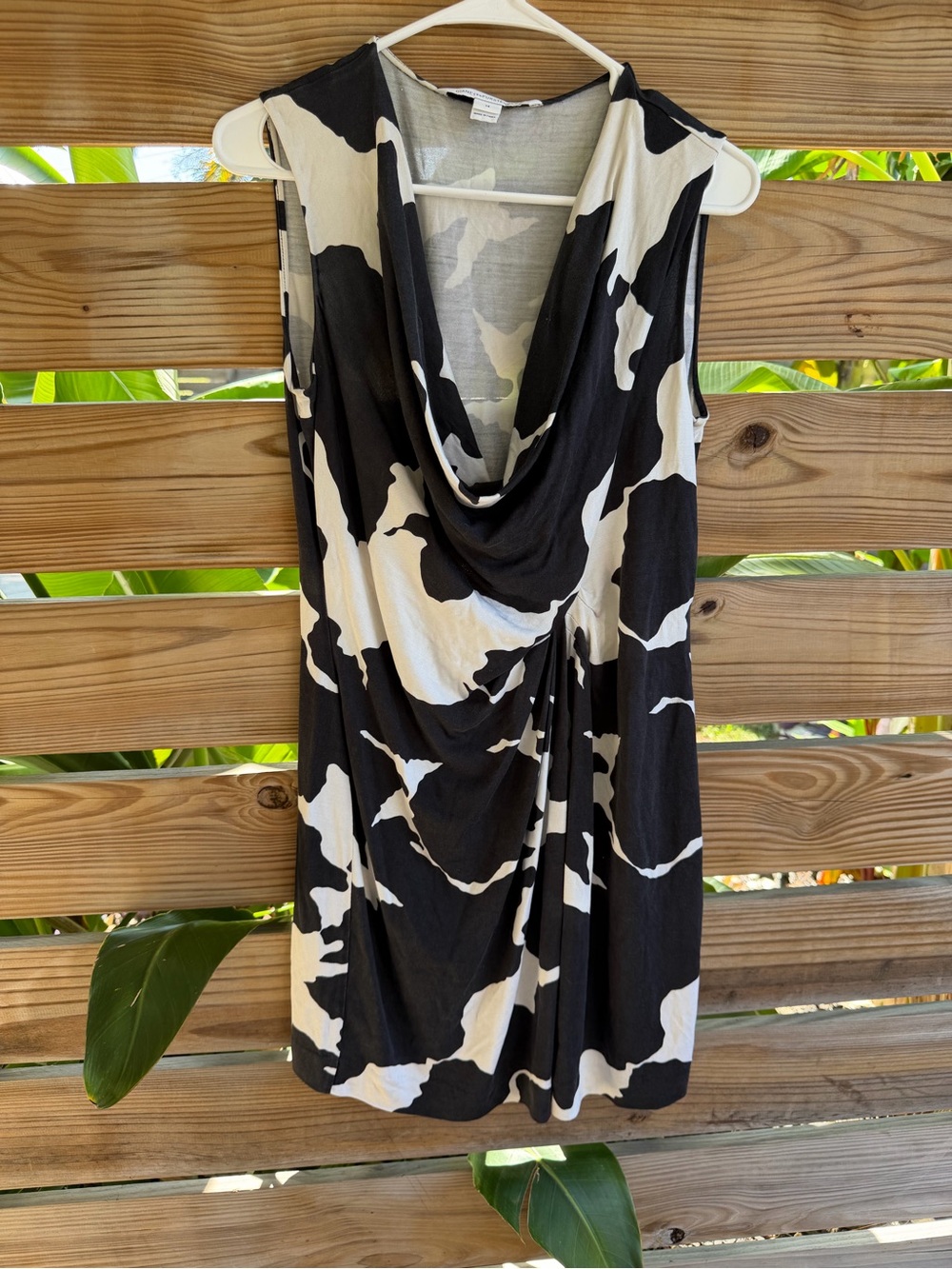 Diane Von Furstenberg Black and White Draped Cowl Mini Dress